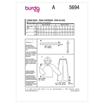 BURDA Hoodie & Joggers Sewing Pattern 5694