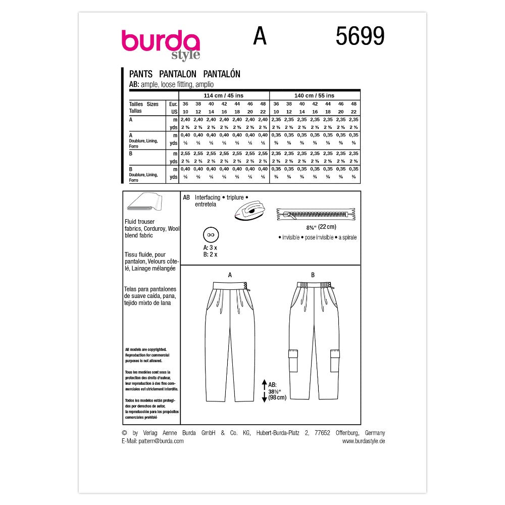 BURDA Trousers Sewing Pattern 5699