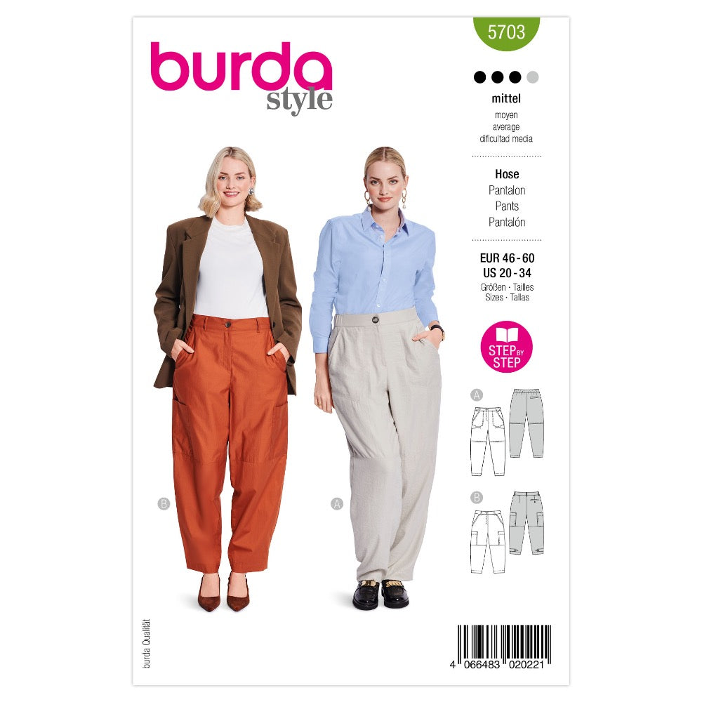 BURDA Sewing Pattern 5703 Cargo & Barrel Trousers (Paper)