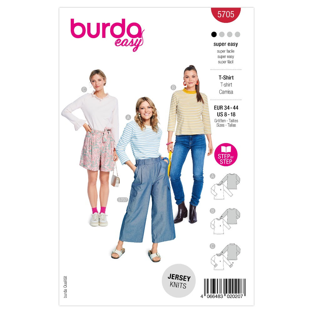 BURDA Sewing Pattern 5705 Shirts, 3 Variations (Paper)