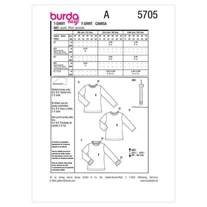 BURDA Sewing Pattern 5705 Shirts, 3 Variations (Paper)