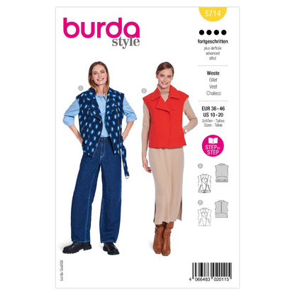 BURDA Sewing Pattern 5714 Tailored Vests, 2 Variations (Paper)