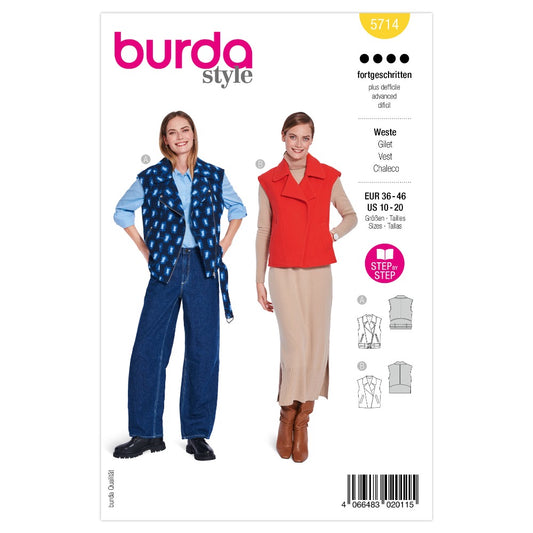 BURDA Sewing Pattern 5714 Tailored Vests, 2 Variations (Paper)