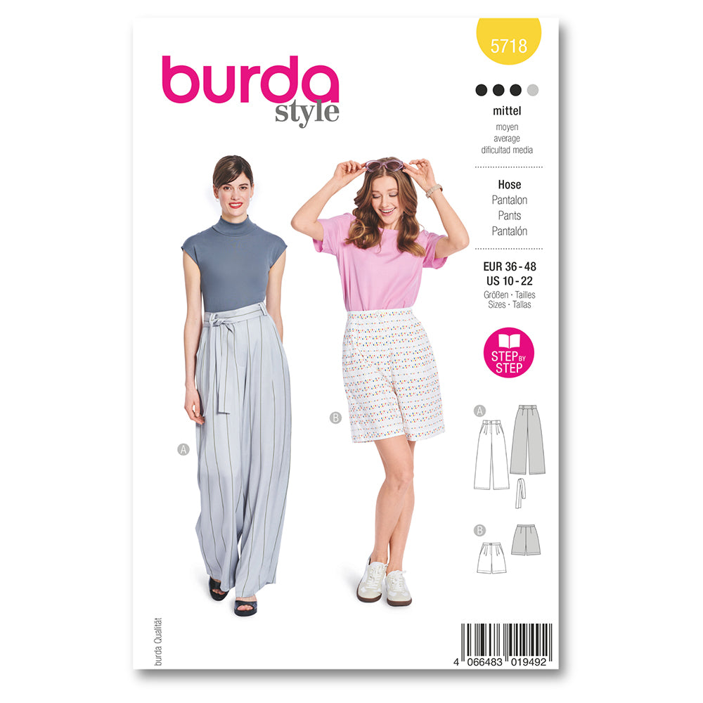 BURDA Sewing Pattern 5718 Trousers & Shorts, 10–22 (Paper)