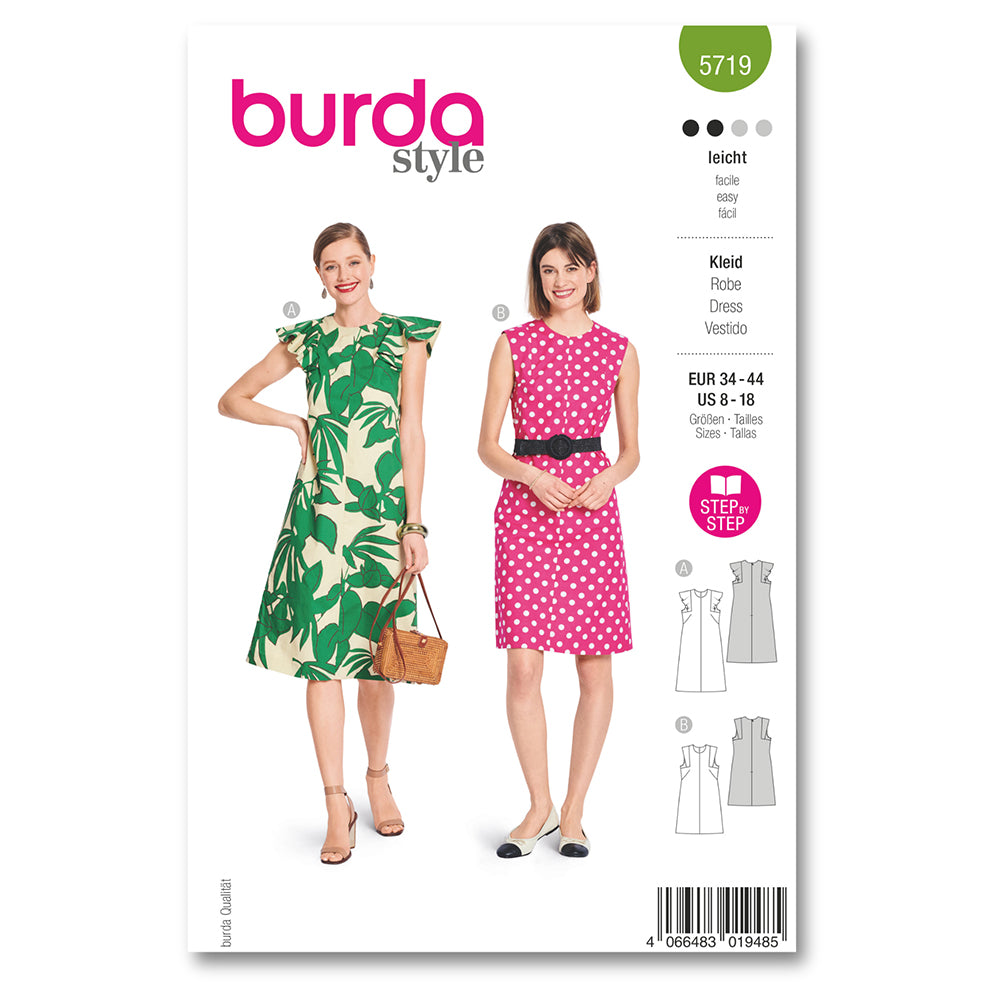 BURDA Sewing Pattern 5719 Misses’ Dress, 2 Variations, 8–18 (Paper)