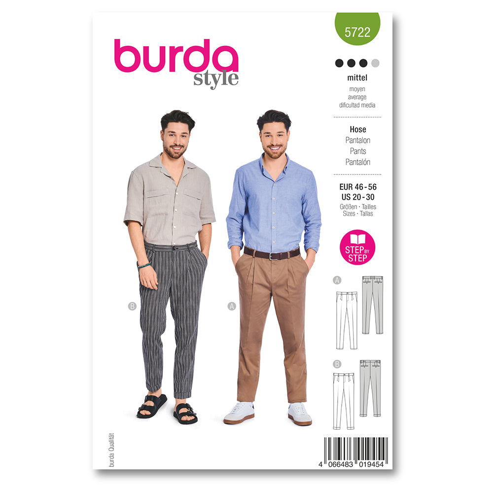 BURDA Sewing Pattern 5722 Men’s Trousers, 36–46 (Paper)