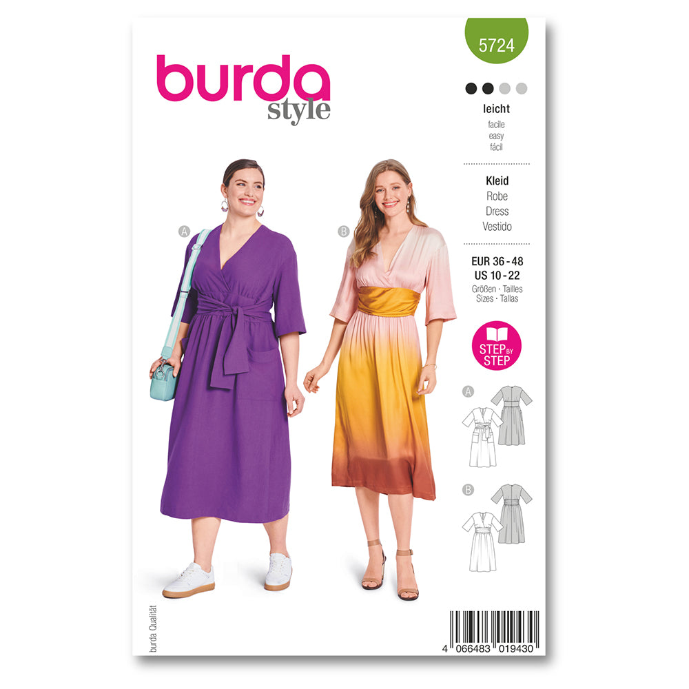 BURDA Sewing Pattern 5724 Wrap Midi Dresses, 10–22 (Paper)