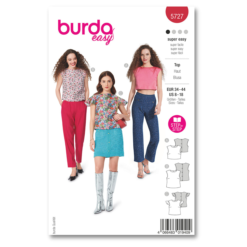 BURDA Sewing Pattern 5727 Tops, 3 Variations (Paper)
