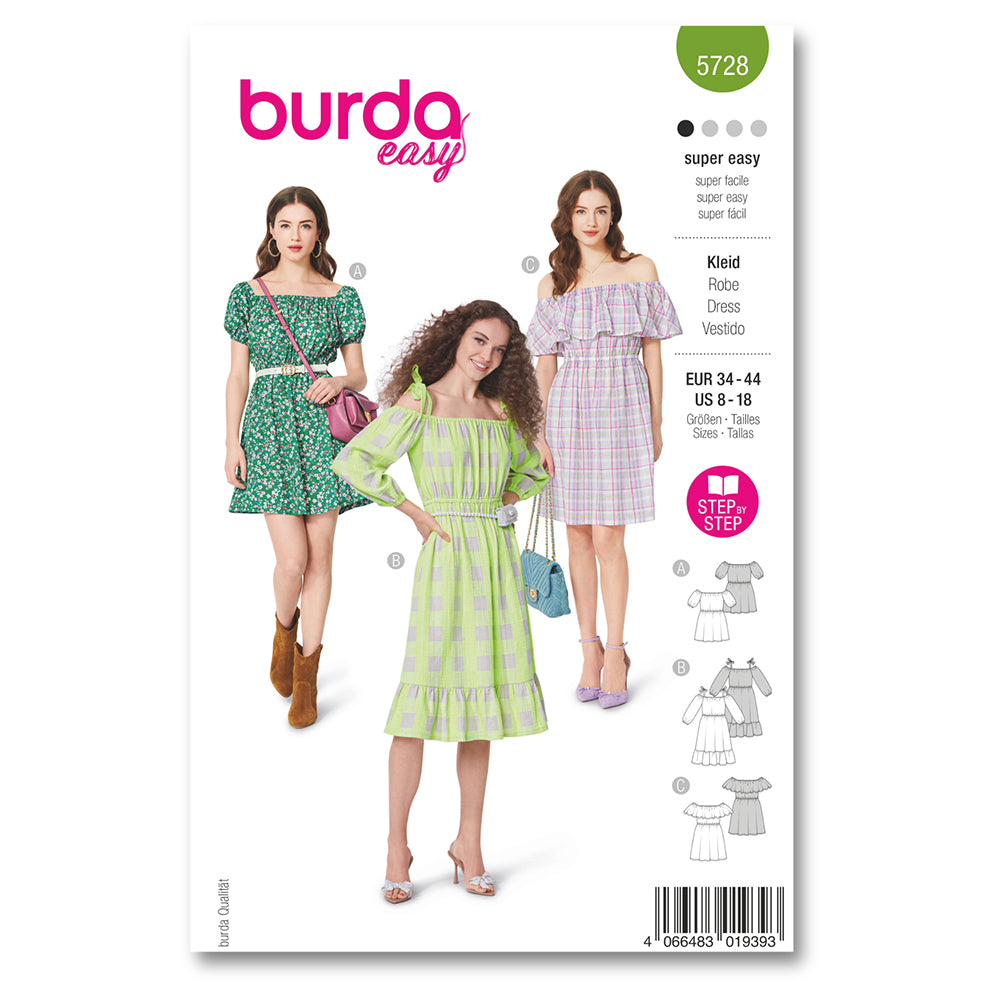 BURDA Sewing Pattern 5728 Dresses, 3 Variations (Paper)