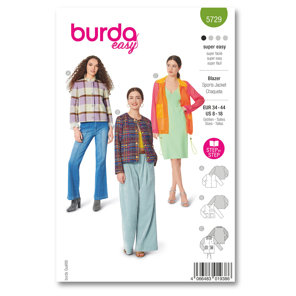 BURDA Sewing Pattern 5729 Blazer & Jacket, 3 Options (Paper)