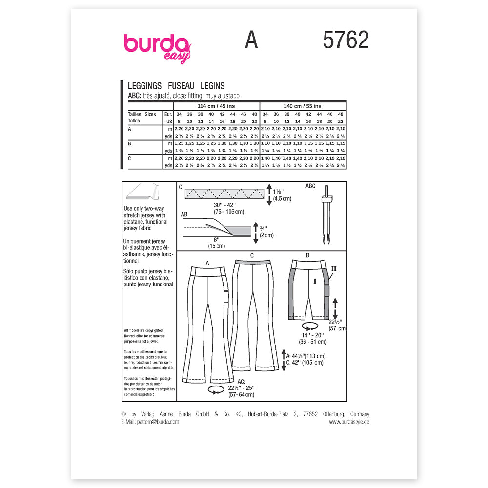 BURDA Envelope Sewing Pattern 5762 Leggings