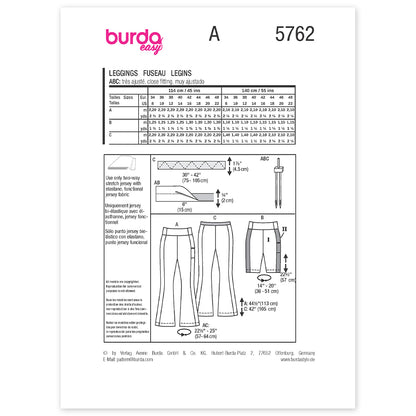 BURDA Envelope Sewing Pattern 5762 Leggings