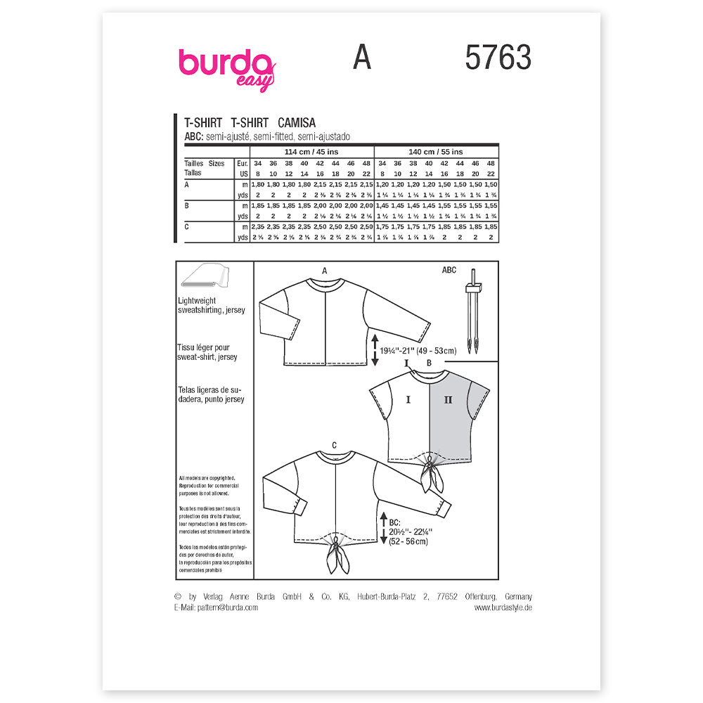BURDA Envelope Sewing Pattern 5763 T-Shirts