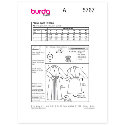 BURDA Envelope Sewing Pattern 5767 Dress