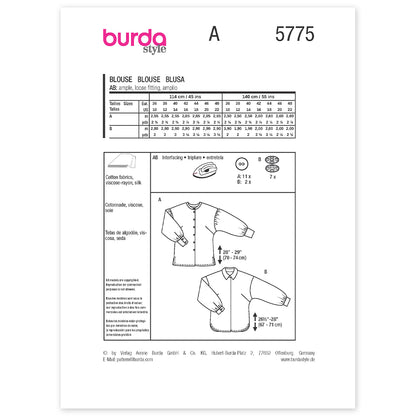 BURDA Sewing Pattern 5775 Misses' Blouses – Two Blouse Variations With Deep Set-In