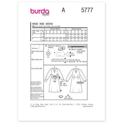 BURDA Sewing Pattern 5777 Dress