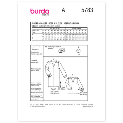 BURDA Sewing Pattern 5783 Dress & Blouse