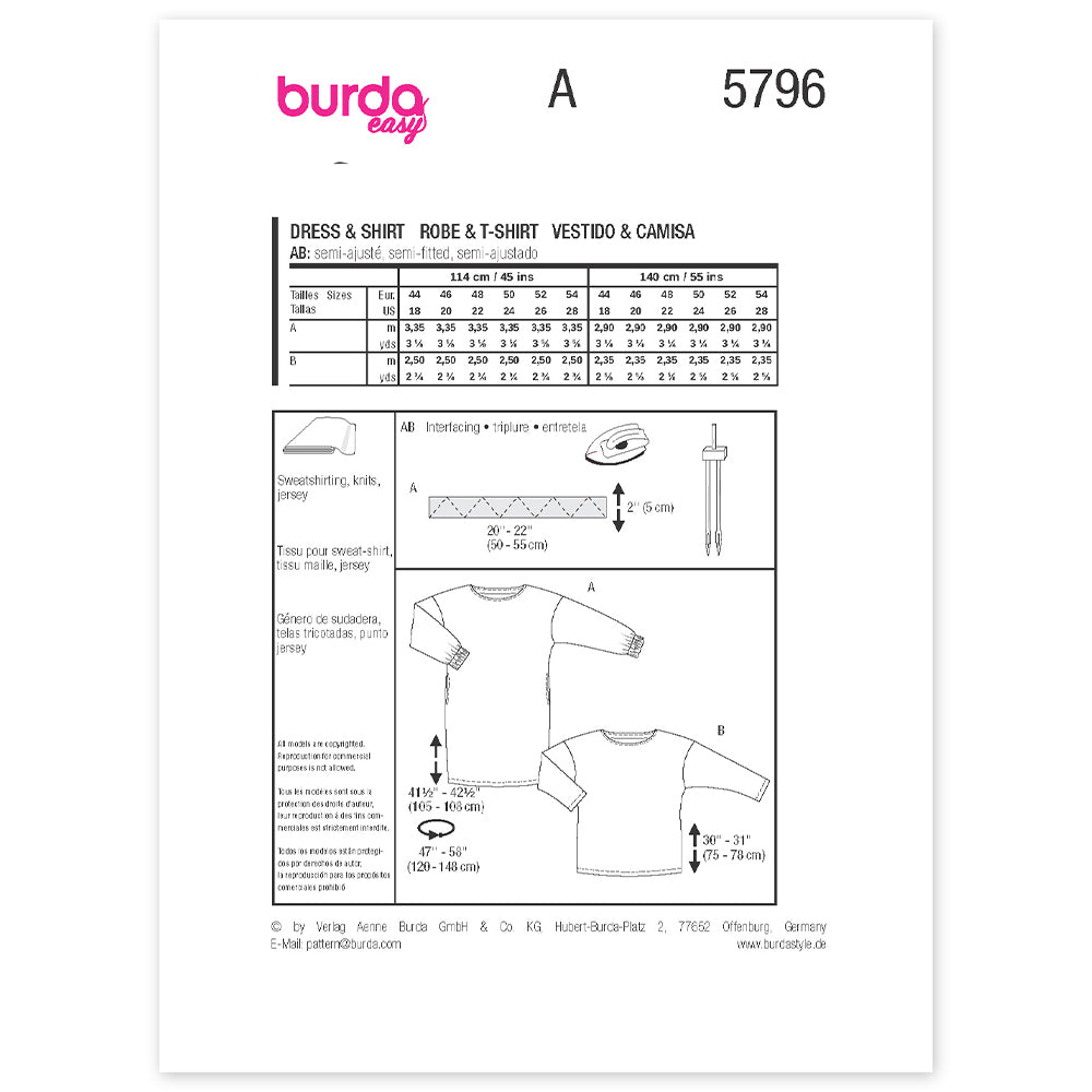 BURDA Sewing Pattern 5796 Dress & Top