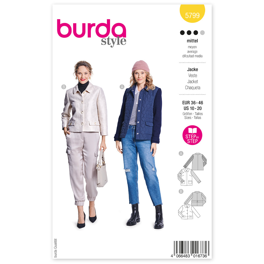 BURDA Sewing Pattern 5799 Transitional Jacket With Snap Closures