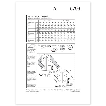 BURDA Sewing Pattern 5799 Transitional Jacket With Snap Closures