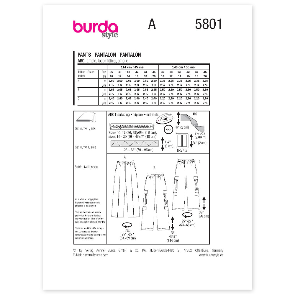 BURDA Sewing Pattern 5801 Wide-Leg Trousers With Elastic Waist