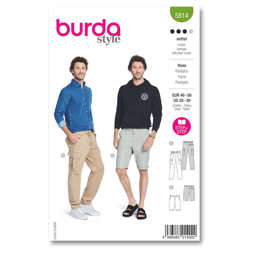 BURDA Sewing Pattern 5814 Men's Pants, XS–XL