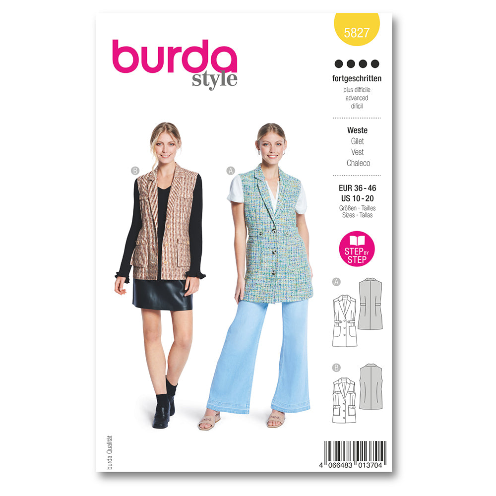 BURDA Sewing Pattern 5827 Long Lapel Vest