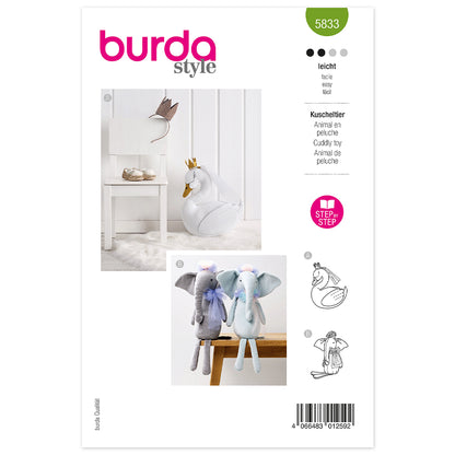 BURDA Sewing Pattern 5833 Stuffed Animals, Swan & Elephant