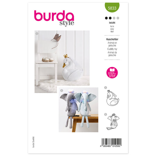 BURDA Sewing Pattern 5833 Stuffed Animals, Swan & Elephant