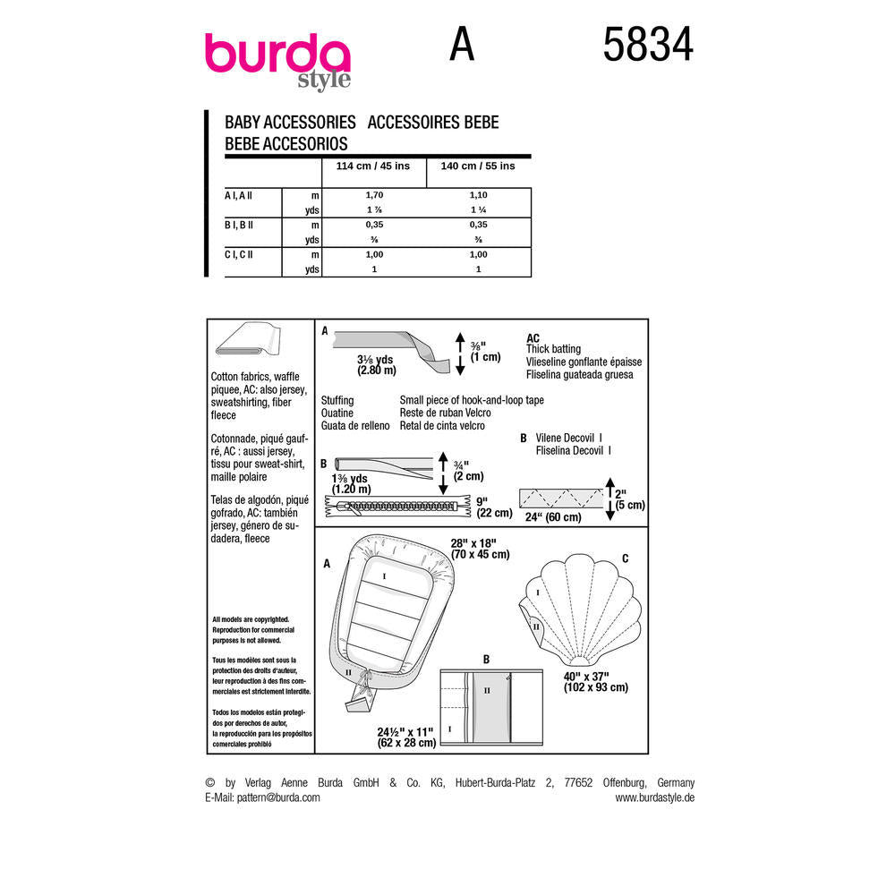 BURDA Sewing Pattern 5834 Baby Accessories Set, 3 Pieces