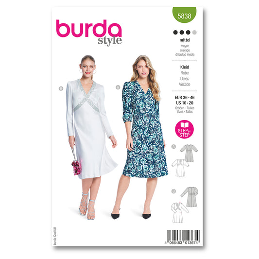 BURDA Sewing Pattern 5838 Dresses, 2 Sleeve Options