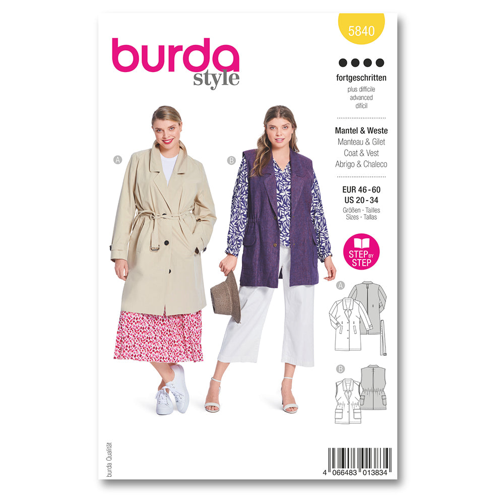 BURDA Sewing Pattern 5840 Misses' Coat & Lined Vest