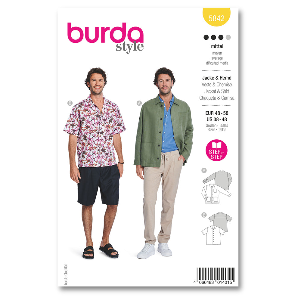 BURDA Sewing Pattern 5842 Men's Shirt Jacket & Shirt