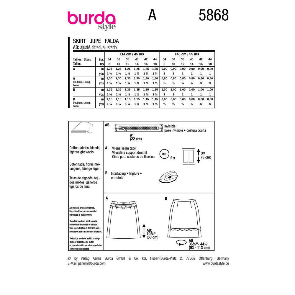 BURDA Pattern 5868 Skirt