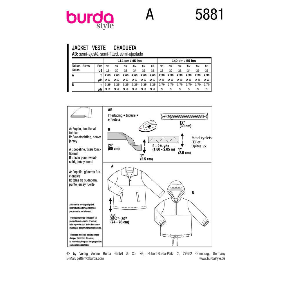 BURDA Pattern 5881 Jacket