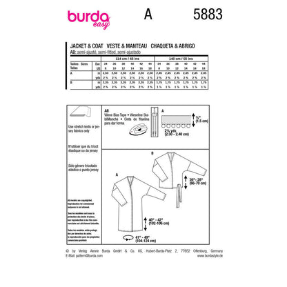 BURDA 5883 Jacket & Coat Sewing Pattern