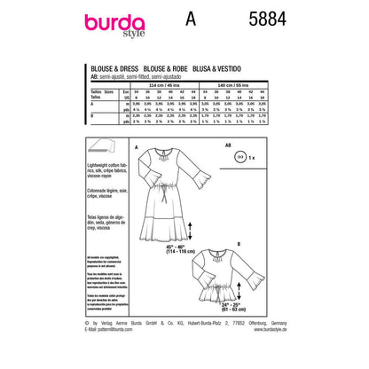 BURDA 5884 Blouse & Dress Sewing Pattern