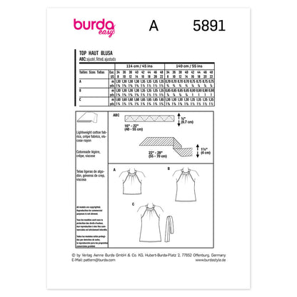 BURDA 5891 Ladies Halter Top Sewing Pattern