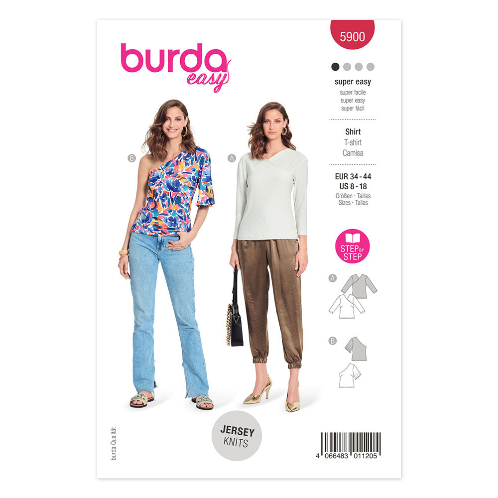 BURDA 5900 V-Neck Fitted Ladies T-Shirt Sewing Pattern