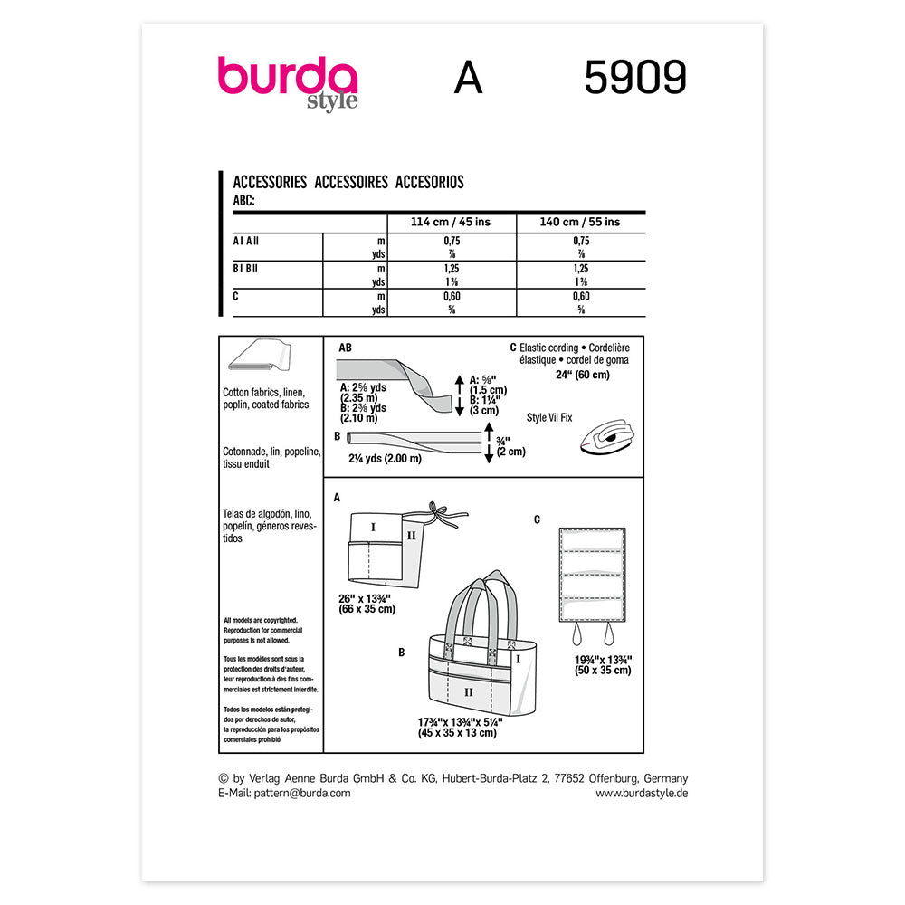 BURDA 5909 Gardening Accessories Sewing Pattern
