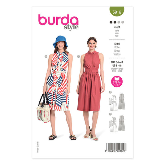 BURDA 5916 Sleeveless Dress With Full Skirt Sewing Pattern