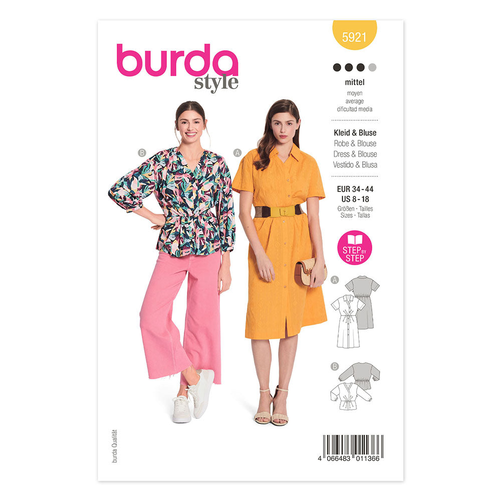 BURDA 5921 Semi-Fitted Shirt Dress And Shirt Sewing Pattern