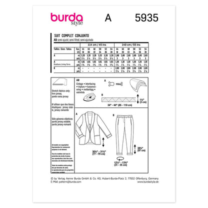 BURDA 5935 Plus Size Jacket And Pants Sewing Pattern