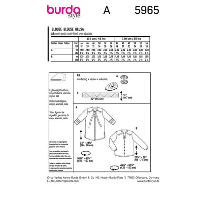 BURDA 5965 Plus Size Blouse Plus Sewing Pattern
