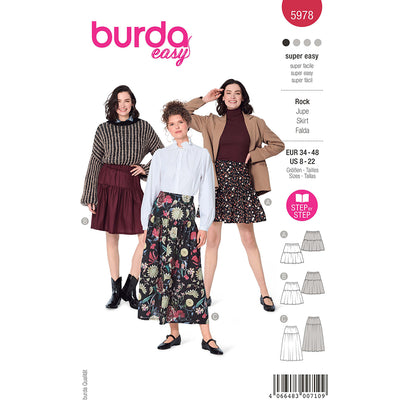 BURDA Sewing Pattern 5978 Tiered Skirt, Elastic Waist