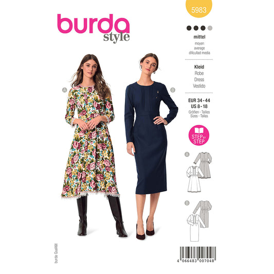 BURDA Sewing Pattern 5983 Dress, Wide Skirt or Pencil Skirt