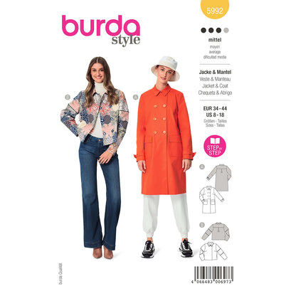 BURDA Sewing Pattern 5992 Coat / Short Jacket, Double-Breasted Look