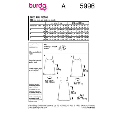 BURDA Sewing Pattern 5996 Summer Dress, Slip Dress / Cover-Up Options