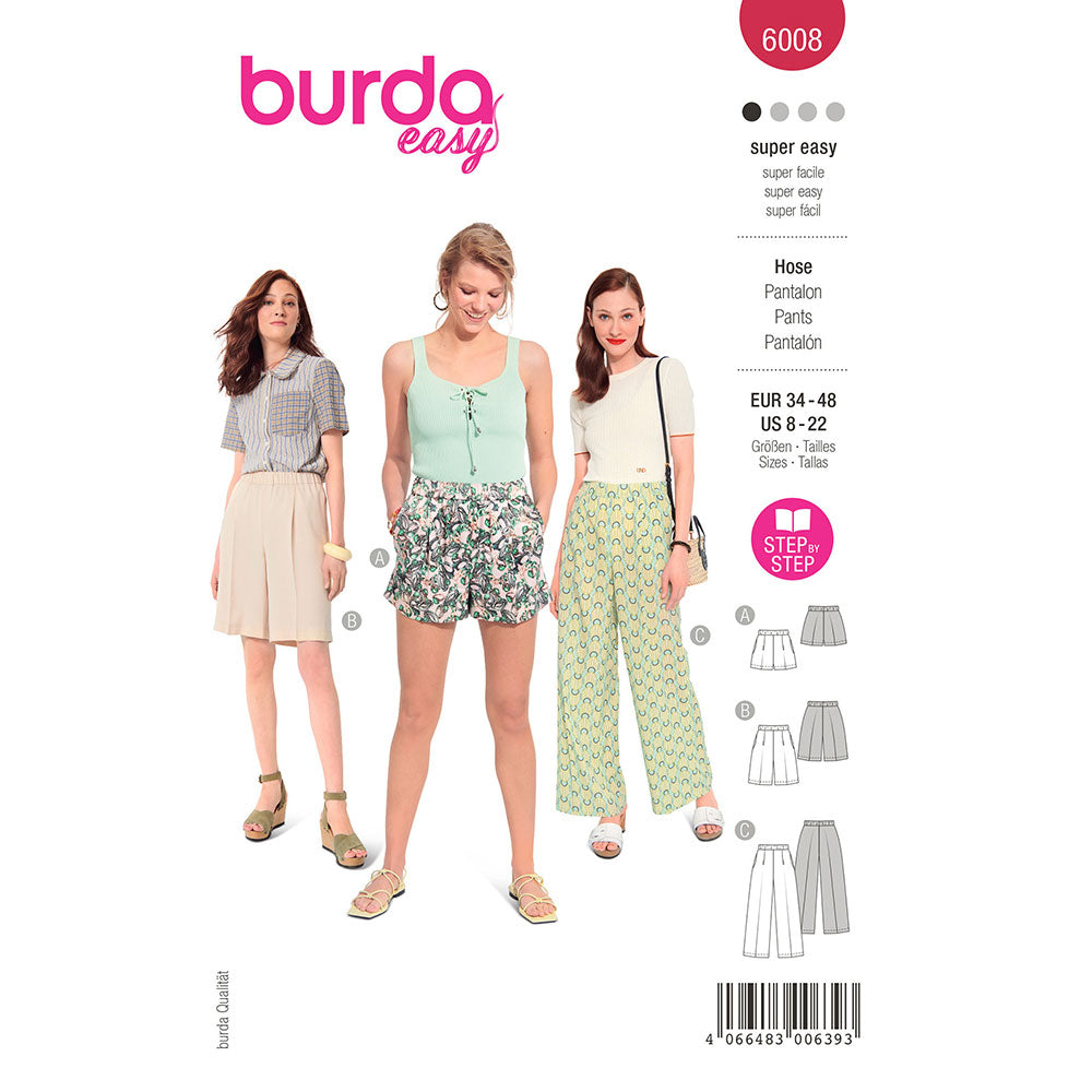 BURDA Sewing Pattern 6008 Trousers / Pants, Elastic Waist