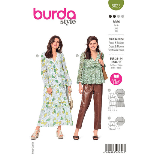 BURDA Sewing Pattern 6023 Dress / Blouse, Tiered